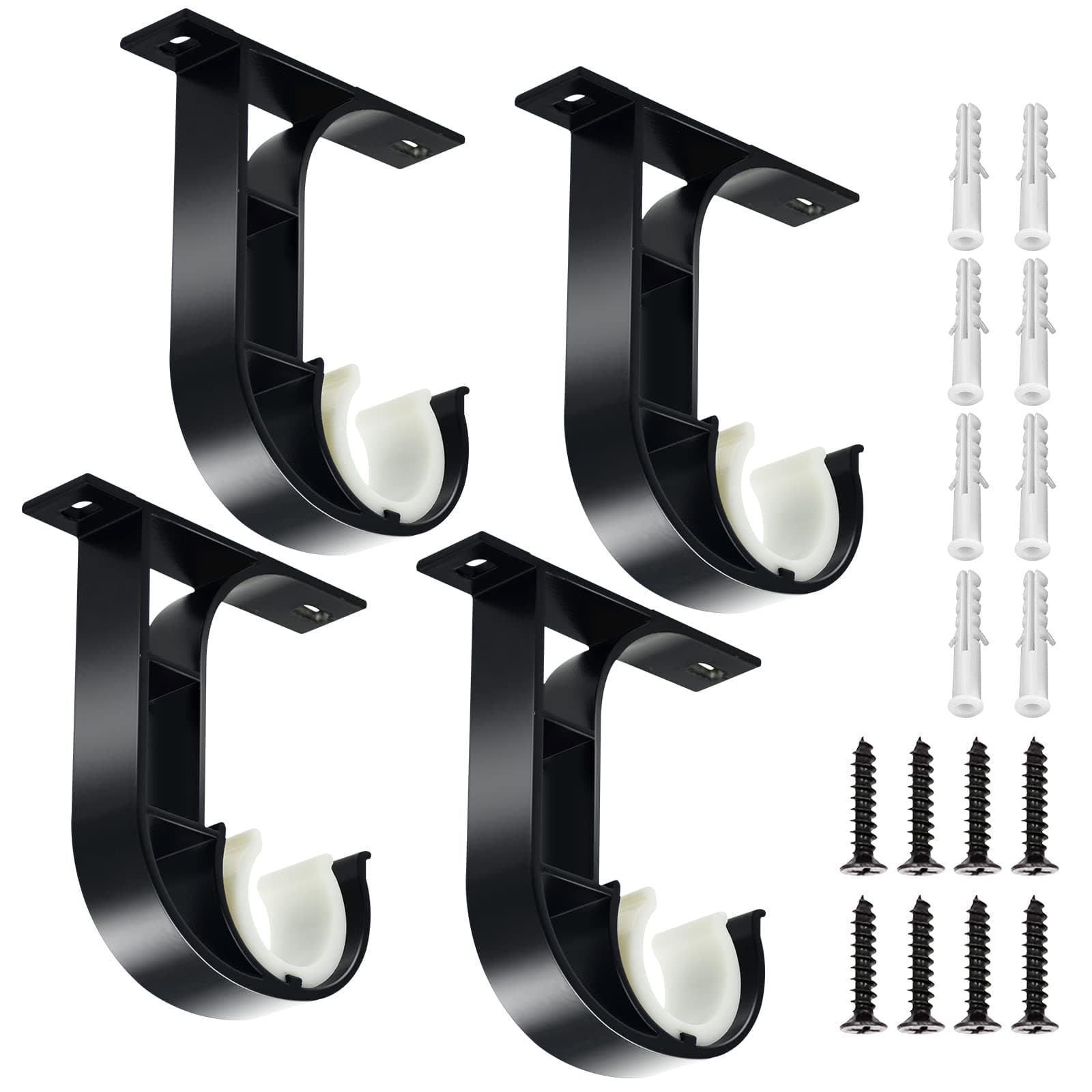 TOKPLNU Ceiling Curtain Rod Bracket, 4 Pack Heavy Duty Curtain Rod Holders, Aluminum Alloy, Black Ceiling Curtain Hooks Hangers Fit for 1 Inch Drapery Rods