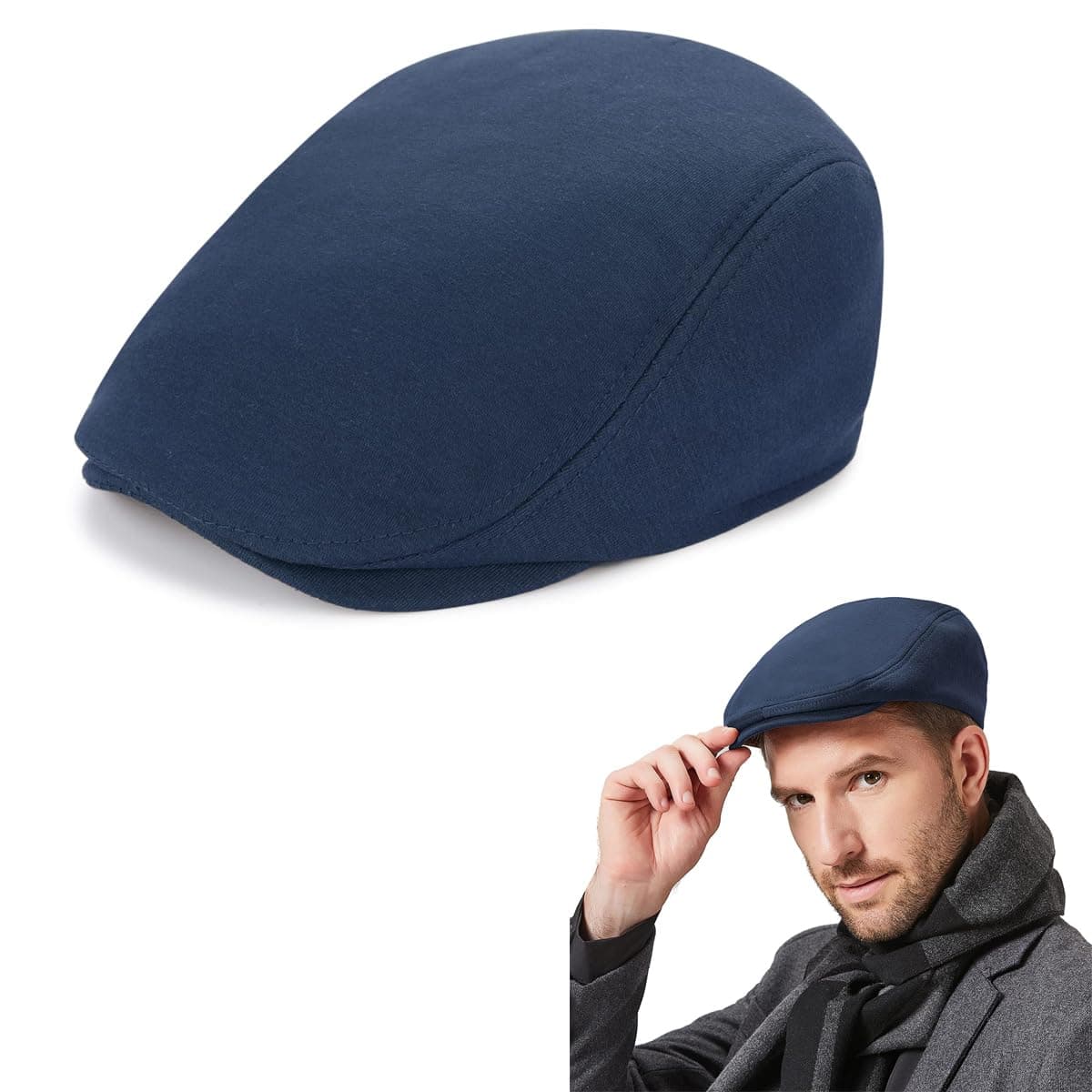 Aowin Newsboy Hats Men's Cotton Flat Cap Beret Hat Flat Ivy Gatsby Hat Driving Cabbie Hunting Hat Cap Baseball Cap Winter Warm Vintage Beret Cap Irish Hat Classic Newsboy Cap for Men Boys-Blue