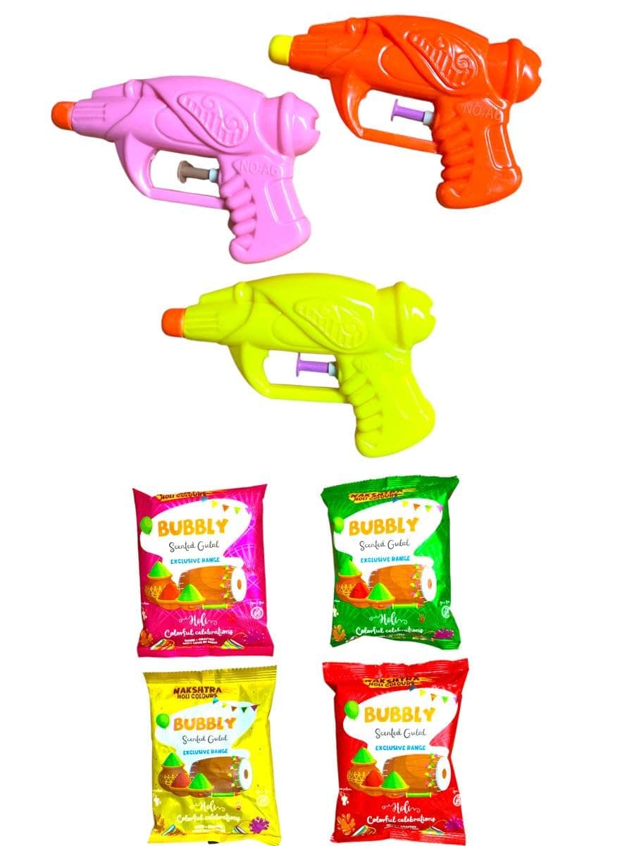 Combo-N0013E Herbal Gulal Organic Holi Colours for Family | Holi Gulal | Holi Celebration | Herbal Gulal and Kids Water Pistal Gun Pichkari Holi Pool Party