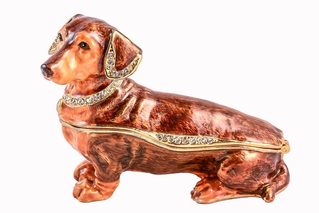 Ciel Jeweled Brown Dachshund Puppy Dog Collectible Hinged Trinket Box