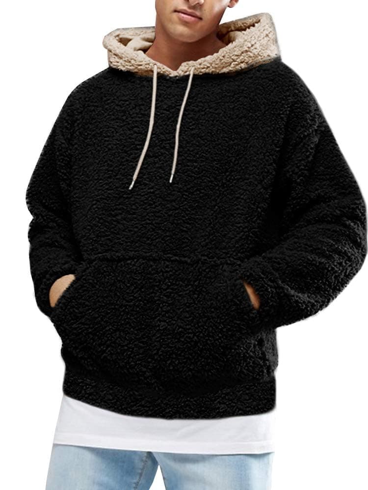 Runcati Mens Fuzzy Sherpa Pullover Hoodie Sweatshirts Long Sleeve Sport Front Pocket Military Fall Outwear Winter Hooded