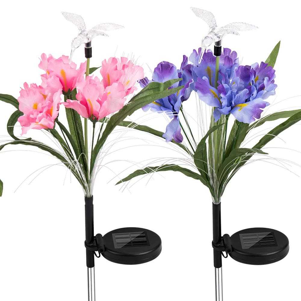 Solar Garden Stakes Hummingbird Flower Light Christmas Outdoor Lawn Decoration Stake Lights Multi-Color Changing LED Flowers with Birds Party Lights Waterproof for Yard Patio Landscape