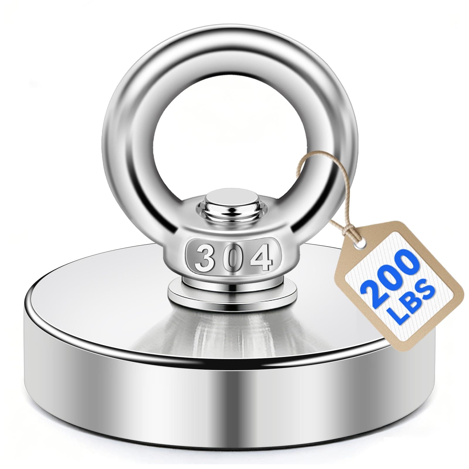 DIYMAG Strong Neodymium Fishing Magnets, 200 Lbs(91 KG) Pulling Force Rare Earth Magnet with Countersunk Hole Eyebolt Diameter 1.73 inch(44 mm) for Retrieving in River and Magnetic