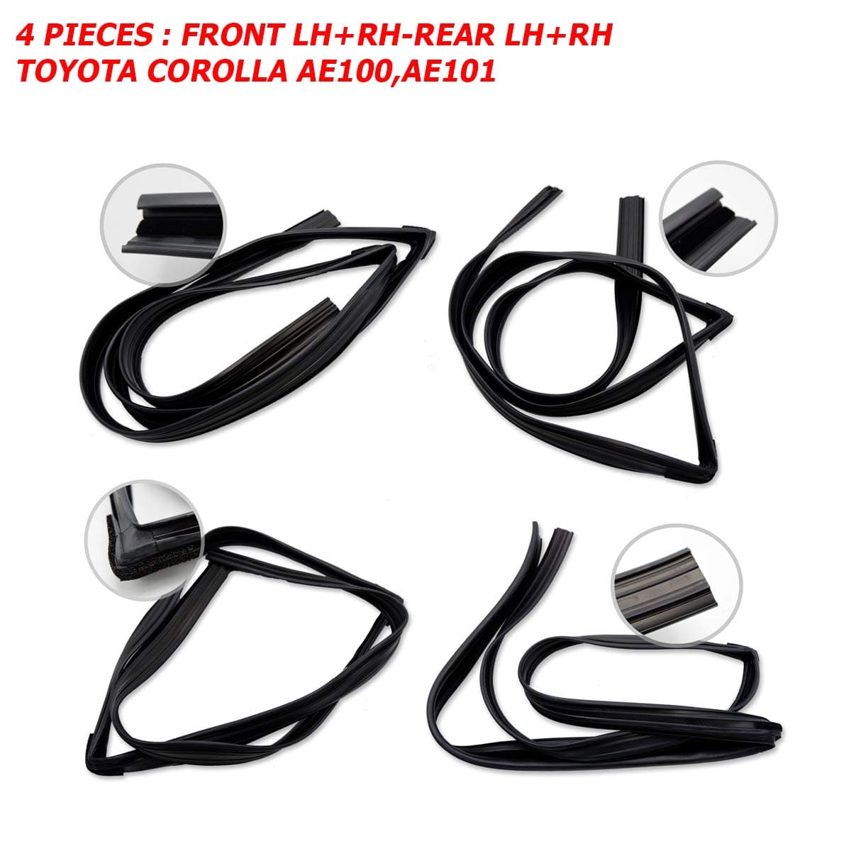 Nonstops Set 4dr Glass Run Channel Seal Door Fits Toyota Corolla AE101 AE100 1991 1998