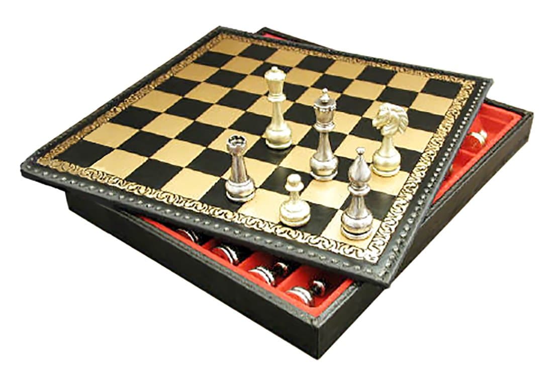 Italfama Large Metal Staunton on Leather Chest Chess Set
