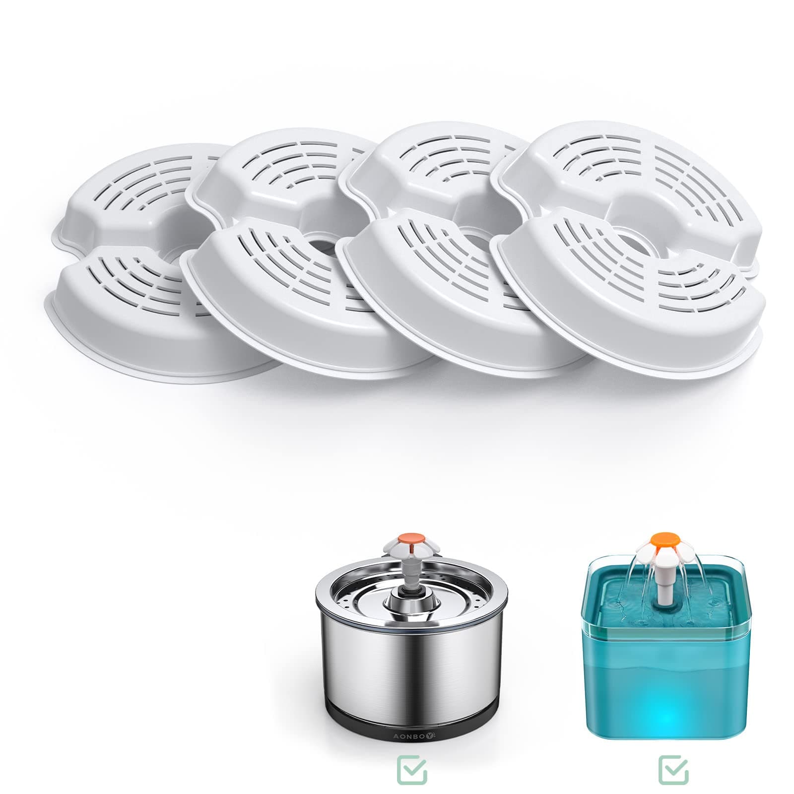 AONBOY Cat Water Fountain Filters, Activated Carbon Filter, Suitable for Cats/Dogs Pet Fountain, Triple Filtration (4 Pieces)
