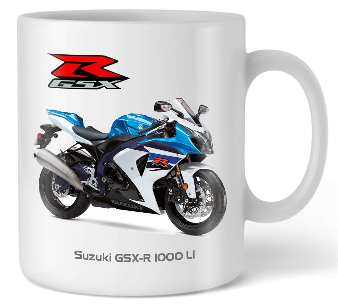 Suzuki Motorbike Mug with Suzuki GSXR 1000 Logo - 2011 Blue/White Model, 236.588 Milliliters, Ceramic, Designer Mug, Hot Drink Cup