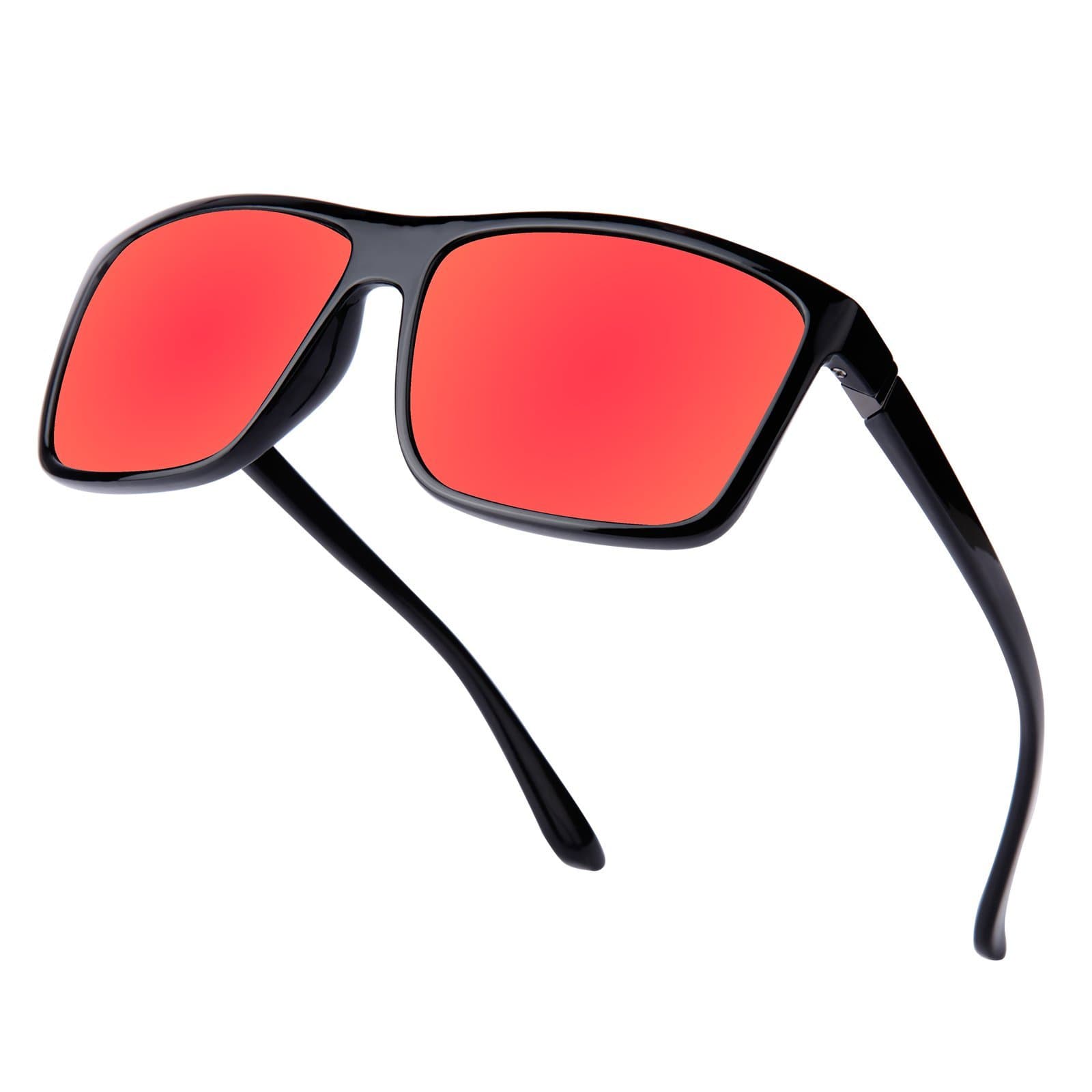 Polarized Sunglasses for Men Driving, Unisex Sun Glasses Square Vintage 100% UV Protection Glasses for Men/Women (Red)