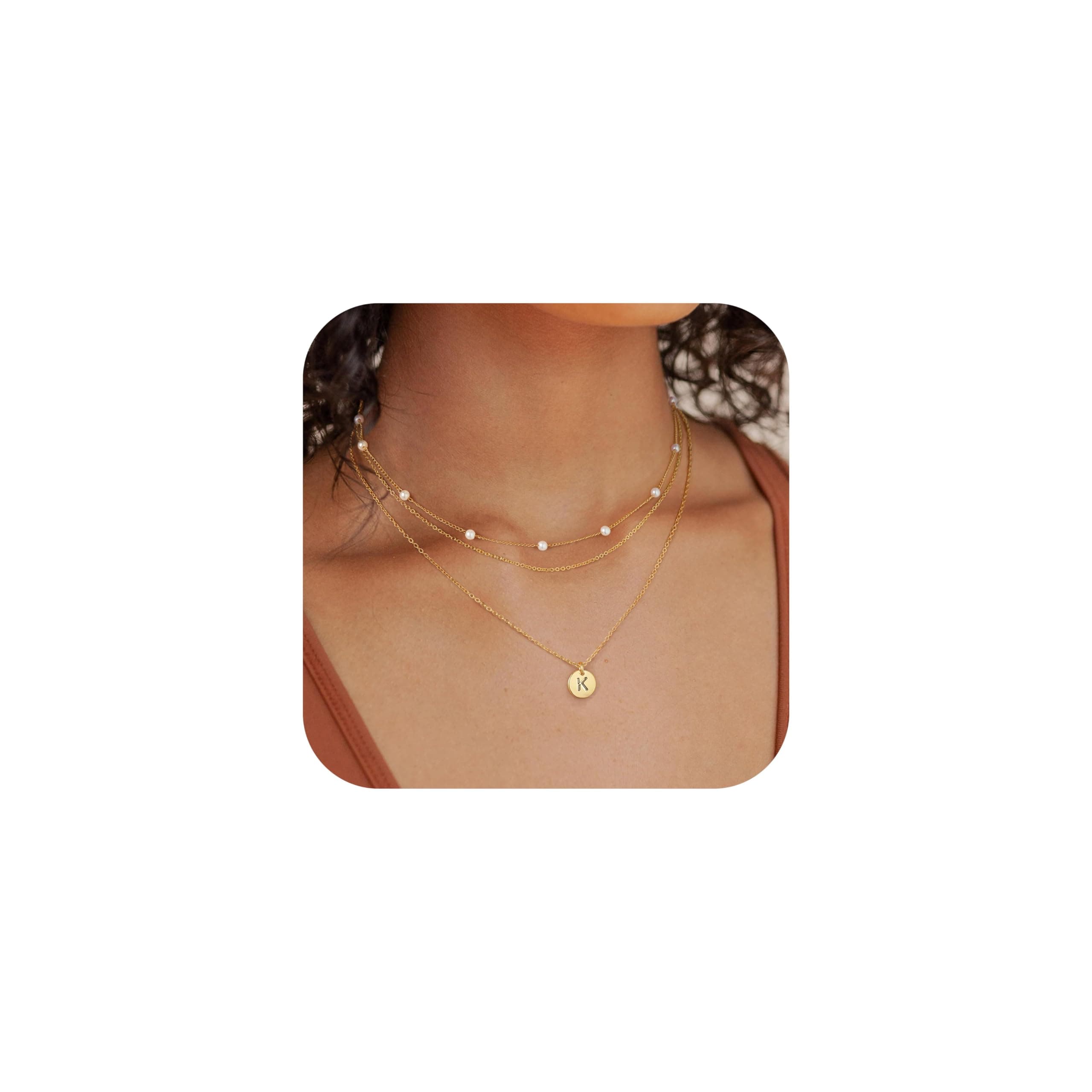 TurandossLayered Pearl Necklaces for Women - Initial Necklaces, Dainty Gold Necklace, Initial Letter A-Z Pendant, Women's Gold Jewelry Gifts