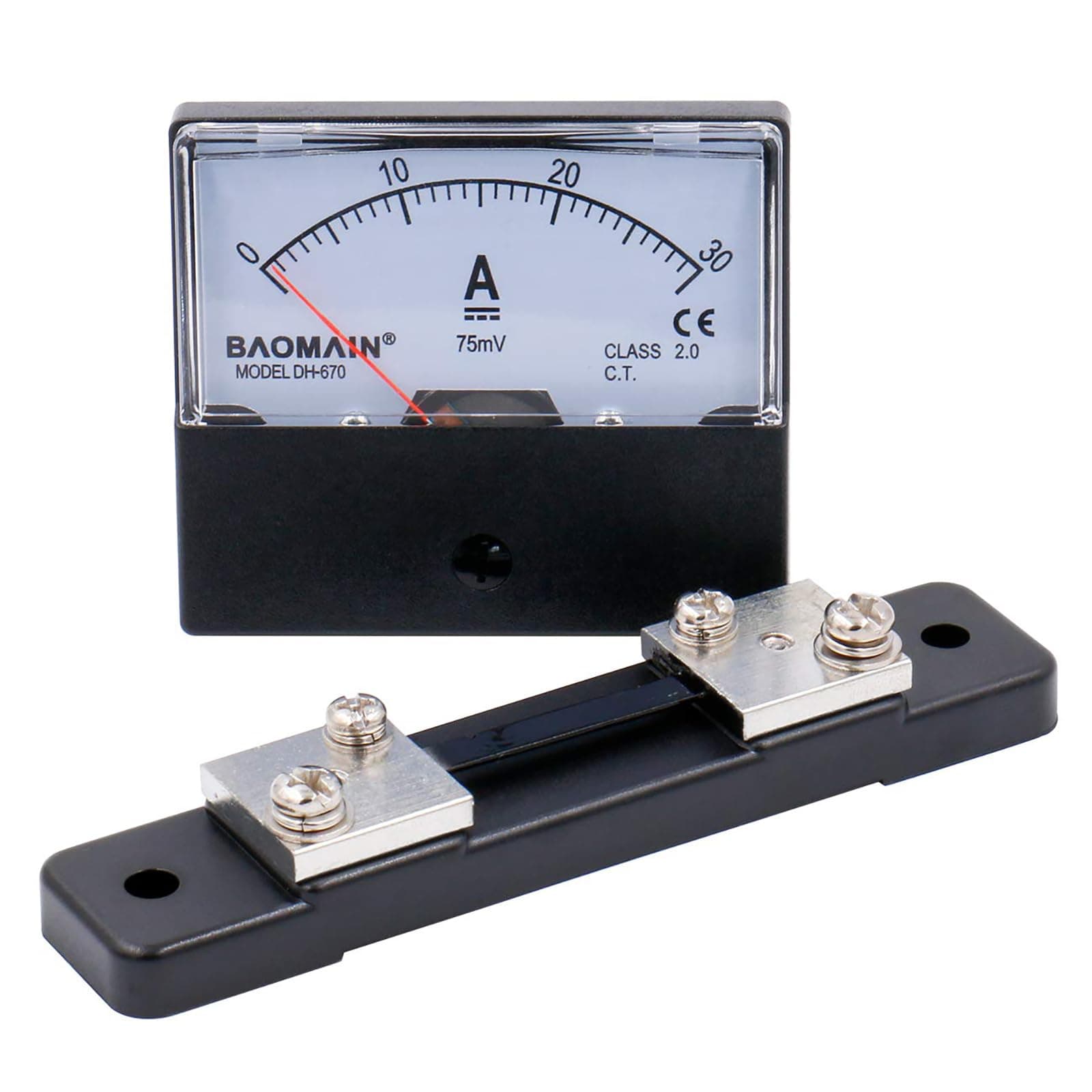 Baomain DH-670 30A Analog Amp Panel Meter Current Ammeter DC 0-30A with Shunt