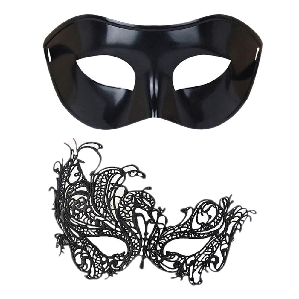 Masquerade Mask for Couples, Women Men Venetian Mardi Gras Halloween Christmas Party Couple Masquerade Mask (Black+Black 3)