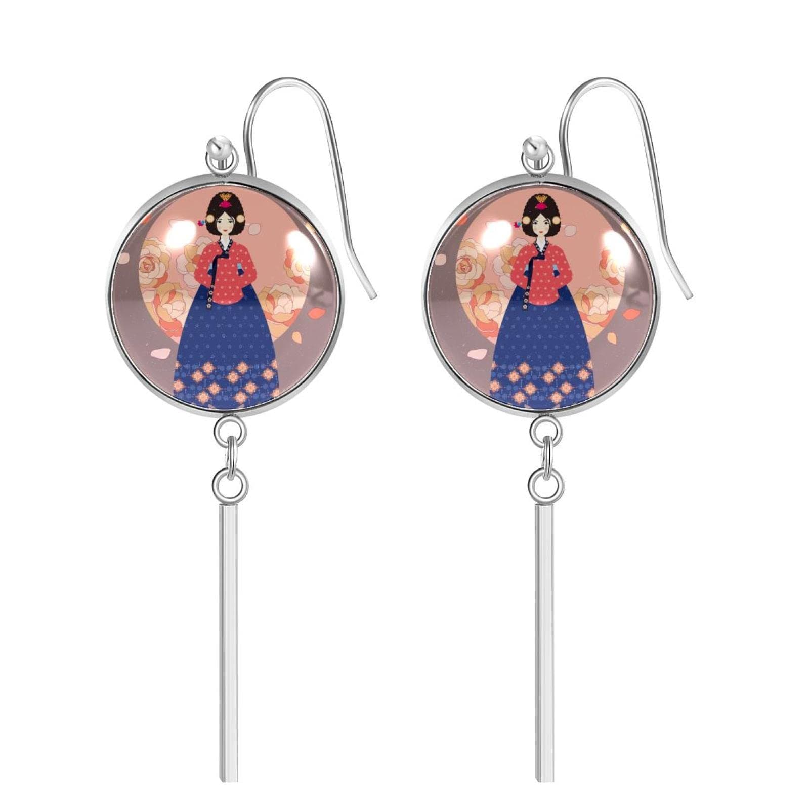 Drop Earrings stainless steel Lady In Hanbok Traditional Korean Women