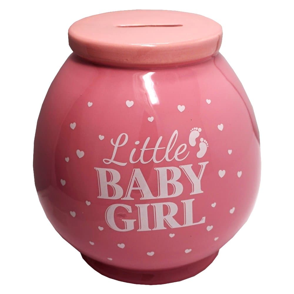 Little Baby Girl Pink and White Fun Novelty Keepsake Money Box Jar