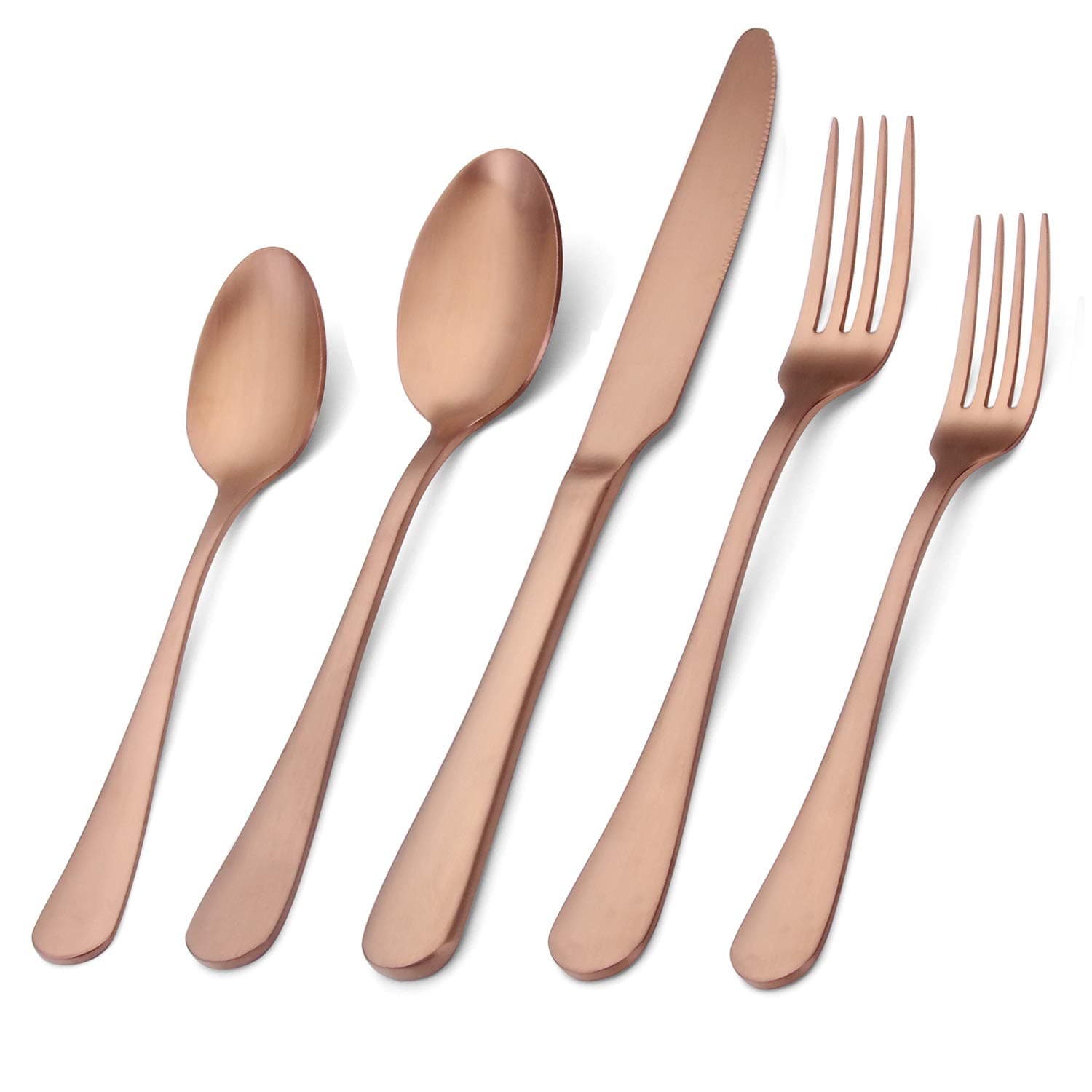 Matte Rose Gold Silverware Set , Satin Finish 20-Piece Stainless Steel Flatware Set with Round Edge,Kitchen Utensil Set Service for 4 , Dishwasher Safe