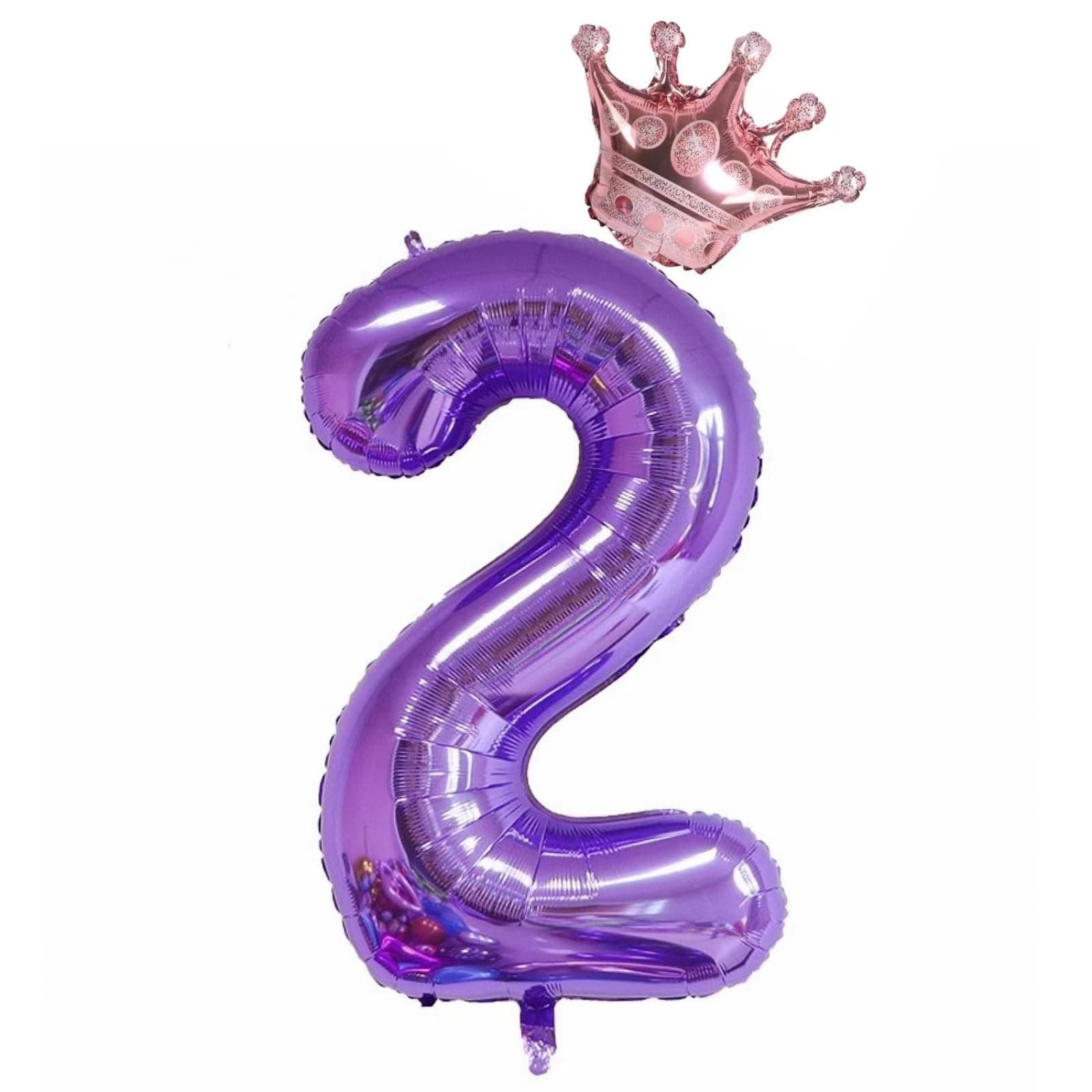 40-Inch Purple Number 2 Balloons With Crown, 2nd Birthday Decorations for Girls, Wedding Anniversar Celebration Decorative Balloons. (2)