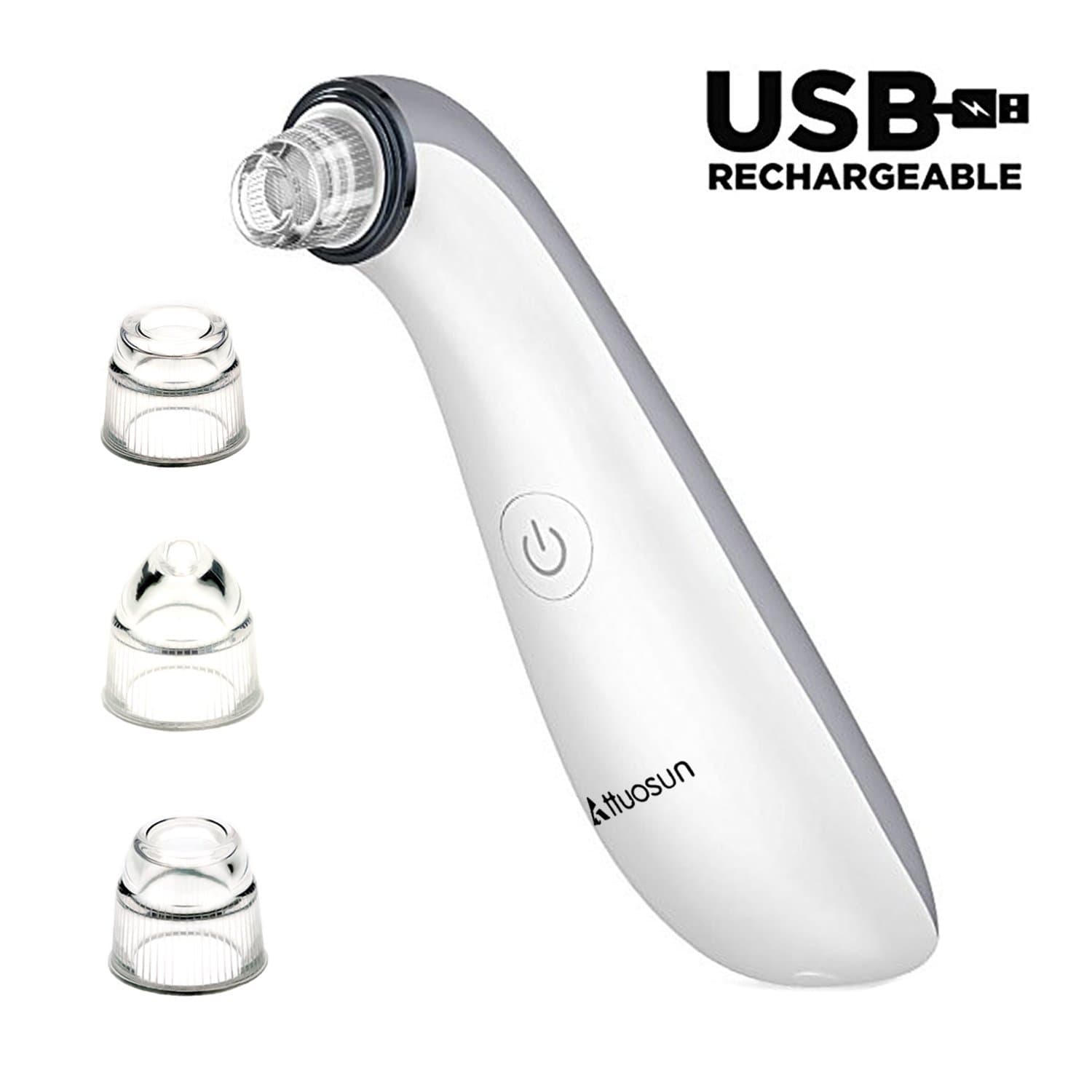Electric Blackhead Remover Kit, ATTUOSUN USB Rechargeable Blackhead Suction Acne and Grease Extractor, Electric Facial Pore Cleaner with 4 Replaceable Suction Head （Gray）