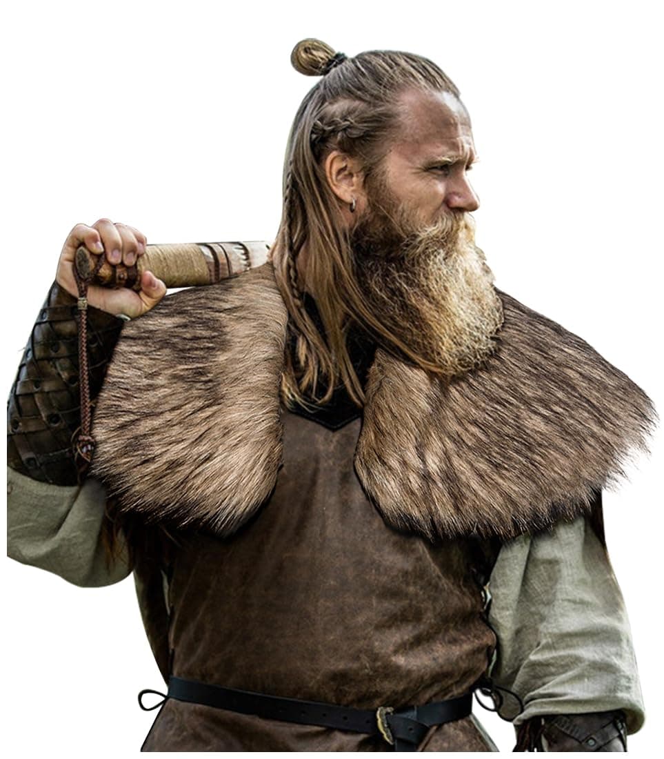 L'VOW Men Viking Fur Shawl Medieval Faux Fur Mantle Shoulder Wrap Collar Warrior Renaissance LARP Cosplay Costume