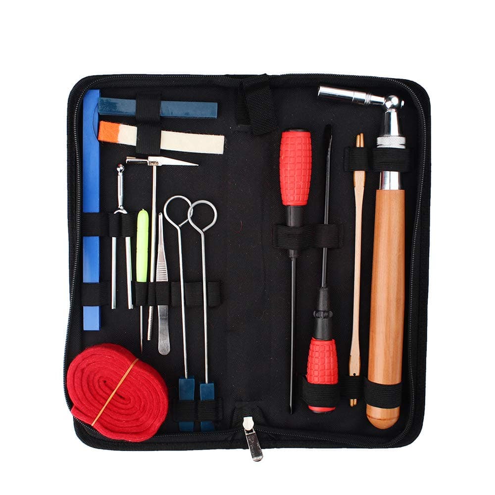QStyle Piano Tuning Kit - Professional 16 pcs Tools Including Tune Hammer Lever Felt, Mutes, Fork