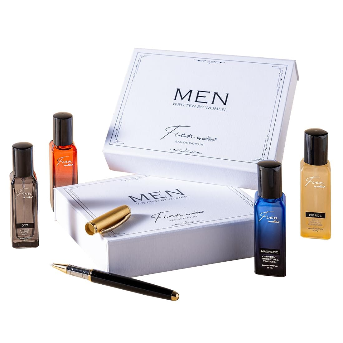 FIEN by mCaffeine Perfume Men Written By Women | Gift Kit Set for Men | 12 Hrs Long Lasting Eau De Parfum with 007, Fierce, Slow Kiss & Magnetic | Valentine , Gifts for Him | EDP for Men's | Oud
