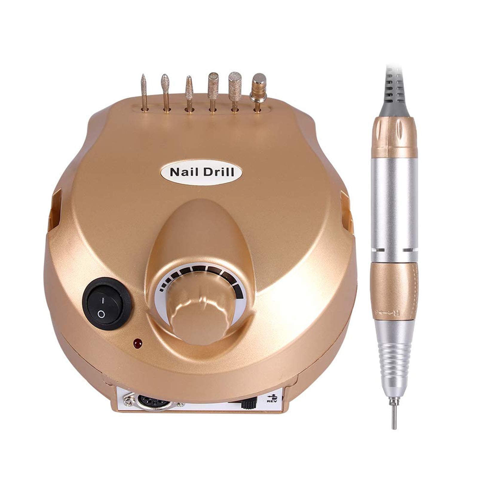 Nail Drill 30000RPM Electric Nail File Drill Machine Upgraded Manicure Pedicure Kit with Foot Pedal for Acrylic Nails,Gel Nail,Nail Art Polisher +100pcs Sanding Bands (Gold)