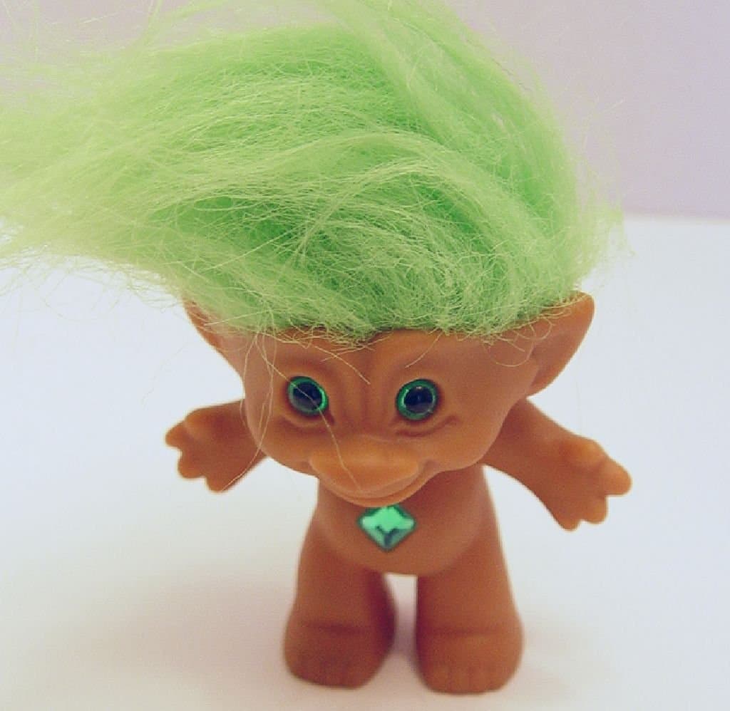 Ace Novelty Lime Green Haired Green Diamond Shaped Jewel Treasure Troll Doll
