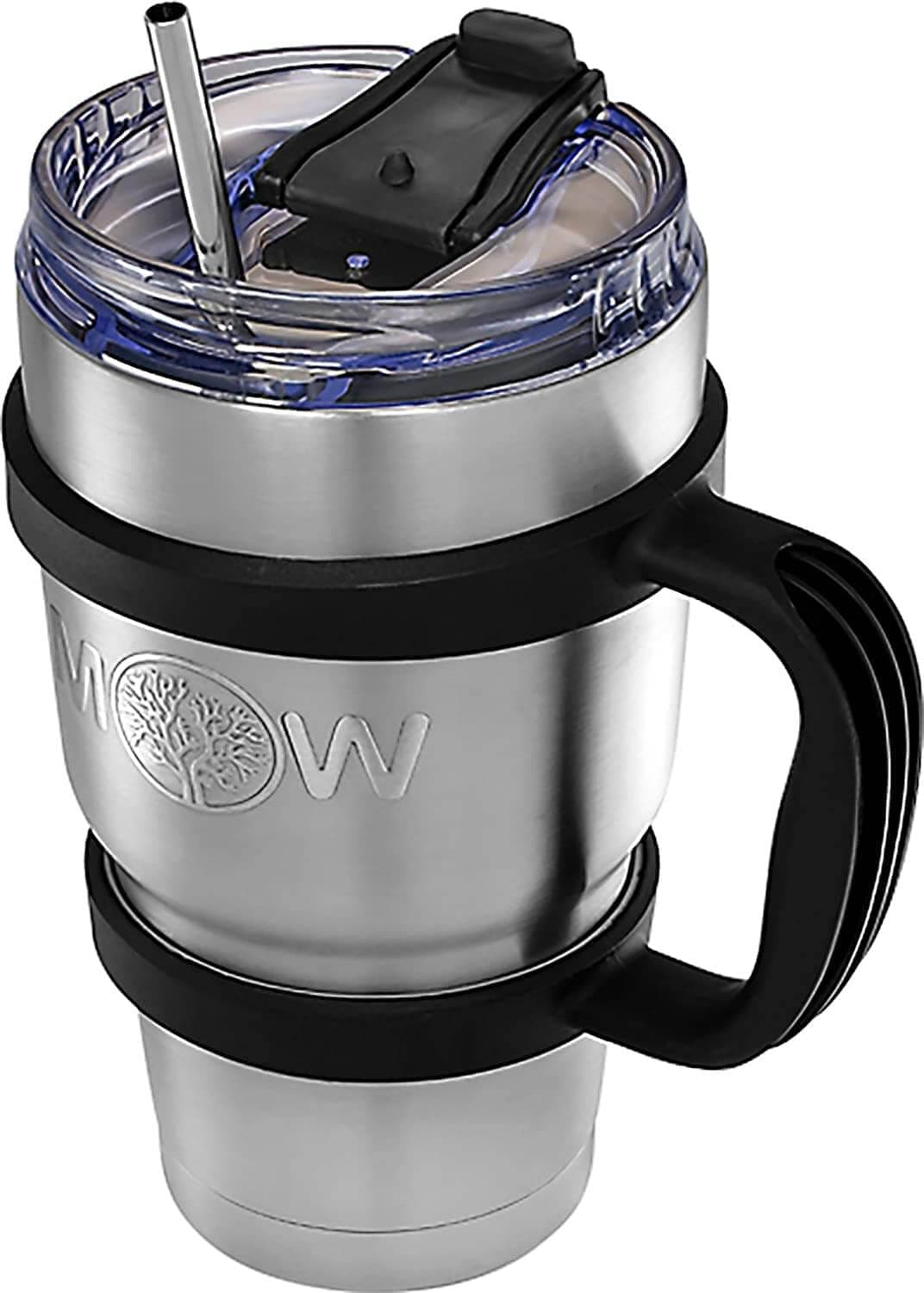 Insulated Stainless Steel Tumbler - 30 oz Cup Set with Handle and Spill Proof Lid Complete Bundle with Stainless Steel Reusable Straw - Large Coffee Travel Mug Works Great for Ice Drink/Hot Beverage