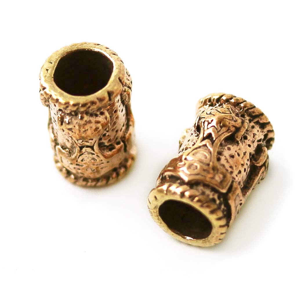LynnAroundLynnAround Bronze Norse Thors Hammer Beard Beads Rings, Dreadlock Viking Pirate Medieval Hair Beads, Pagan Jewelry