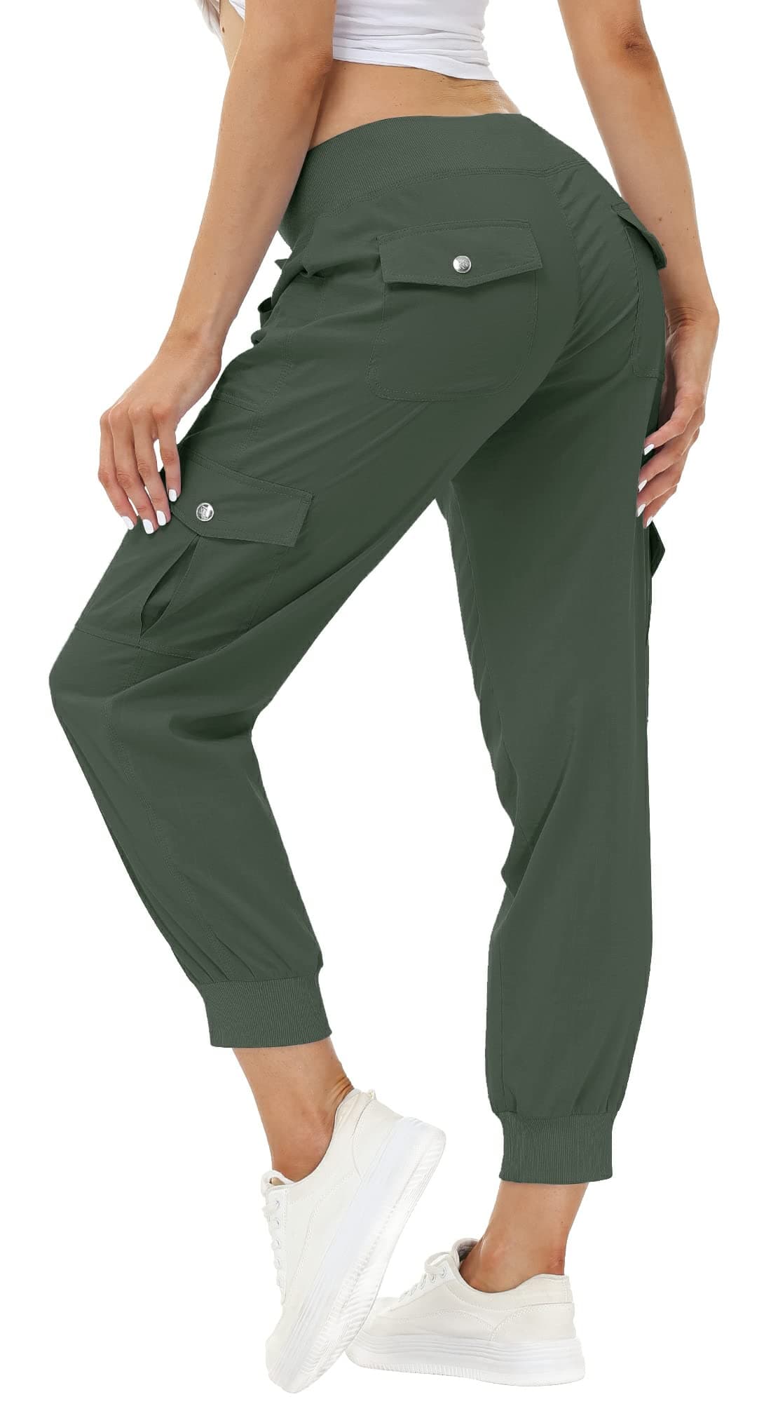 Women's Lightweight Hiking Cargo Pants Outdoor Quick Dry Casual Travel Sweatpants Joggers Elastic Waist Button Pockets