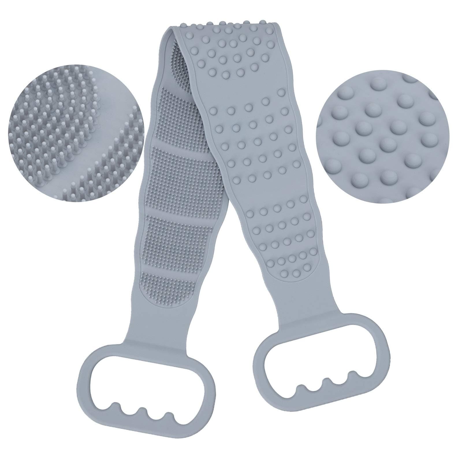 CAVEEN Silicone Scrubber for Shower, Upgrated Exfoliating Thickened Silicone Bath Body Brush Handle Body Washer, Back Scrubber Comfortable Massage for Shower(Grey)