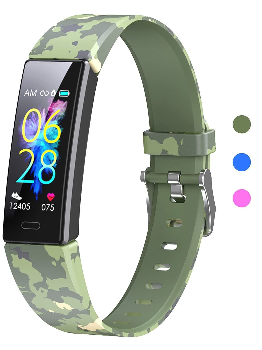 Qniceone Fitness Tracker for Kids Fitbit for Boys Girls 6+ Fitness Watch Activity Tracker with Pedometers, Heart Rate & Sleep Monitor, Stopwatch, Waterproof Gift for Children(Green Camouflage)