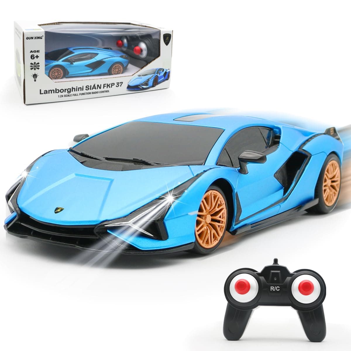QUN XING Remote Control Car 1:24 Officially Licensed 2.4GHZ Rc Cars Lambo Sport Racing Toy Car for kids Boys 4-7 years blue