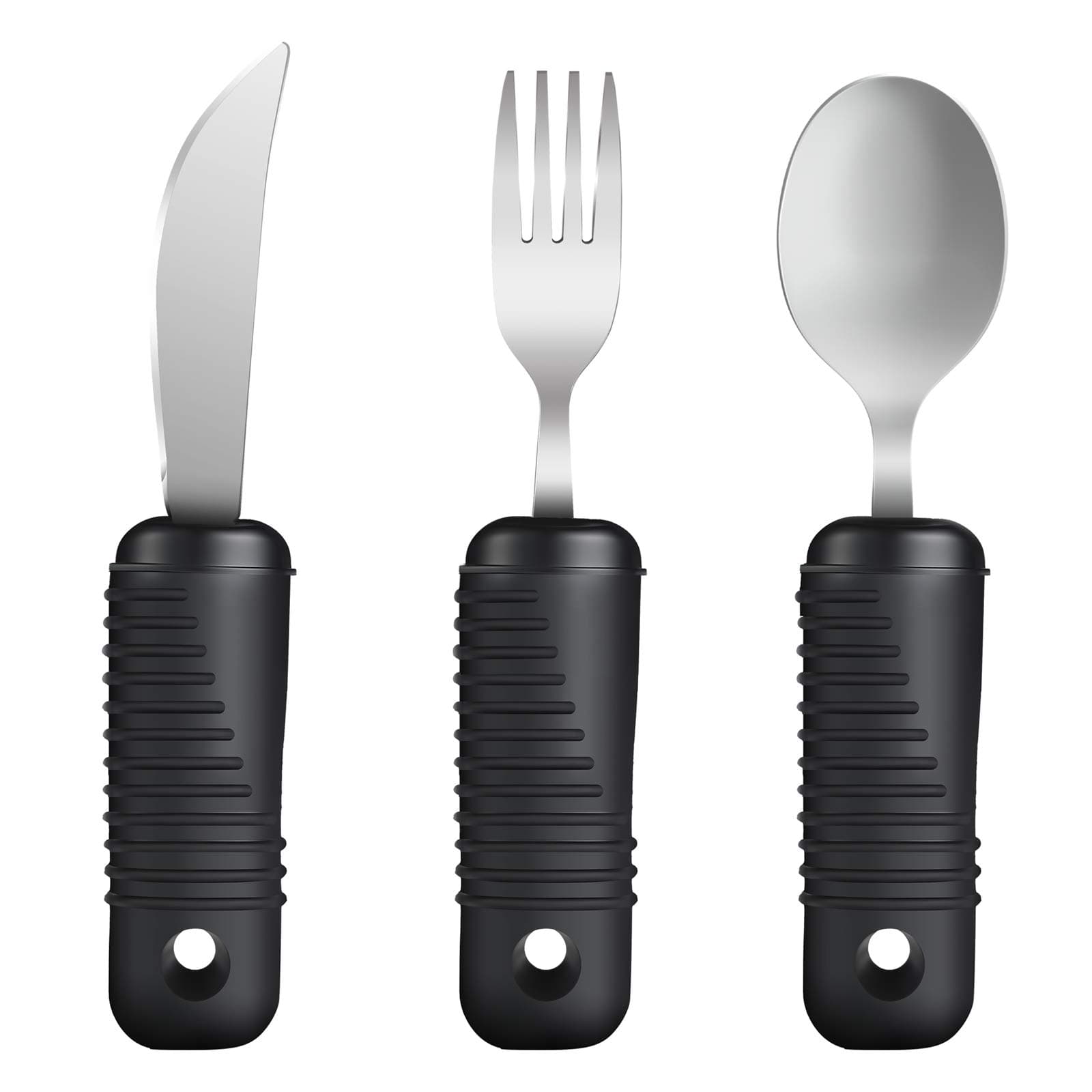Adaptive Utensils,Easy Grip Silverware,Built-Up Fork,Spoon and Rocker Knife for Adults,Elderly,Arthritis,Tremors and Parkinsons,3 Piece Set
