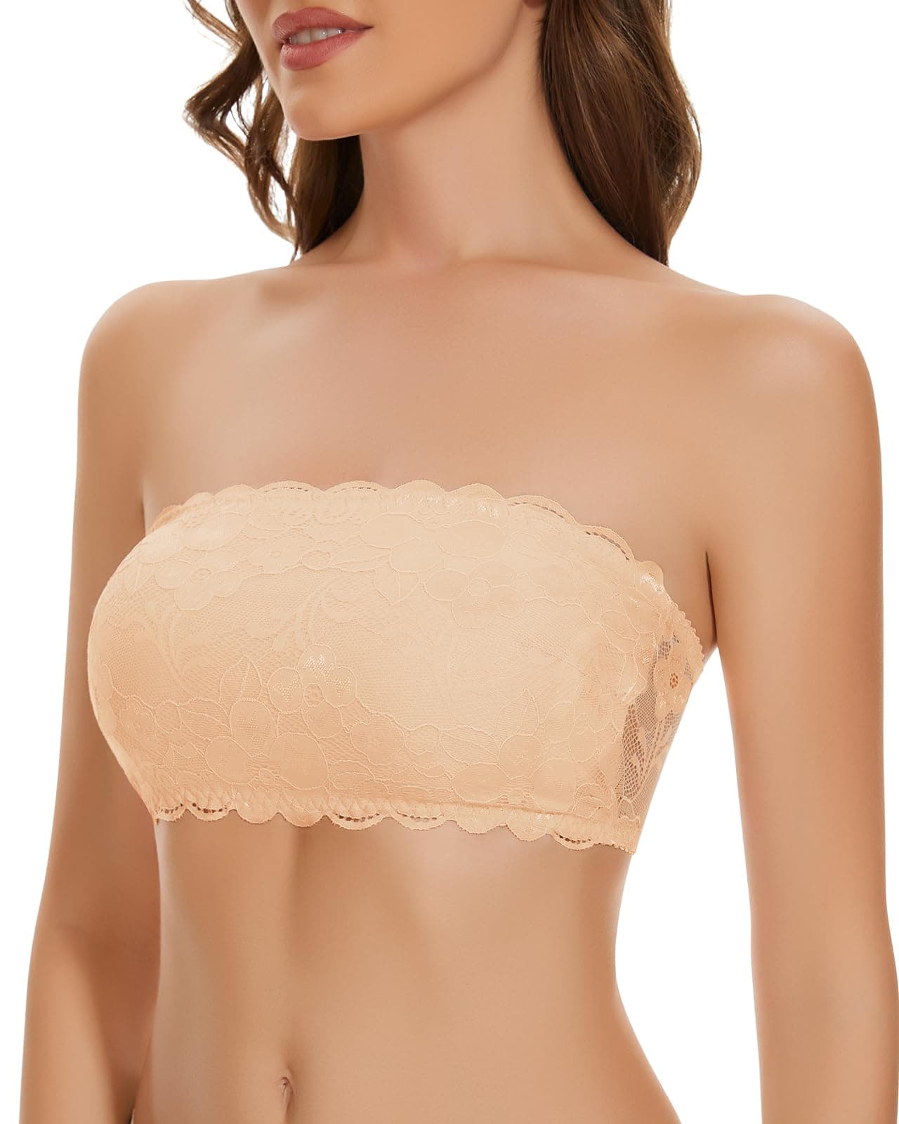 Womens Wirefree Lace Bandeau Bra Strapless Tube Top Seamless Wireless Bras Padded Bralette