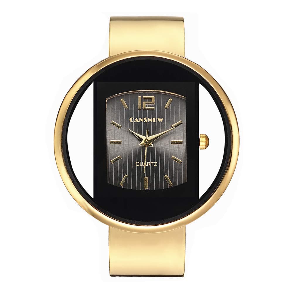 Women Creative Watches Cuff Bangle Bracelet Analog Quartz Wrist Watches (Gold)