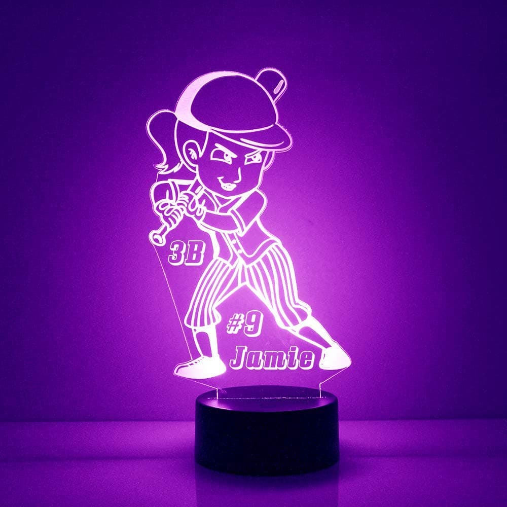 Mirror Magic StoreSoftball LED Night Light Lamps, Personalized with Your Name or Text, Remote Control, 16 Colors, 4 Light Mode, Team Player Customized Gift Lighted Sign, USB Cord or Battery Power