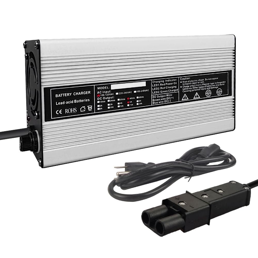 Abakoo New 48V 5A Battery Charger for Yamaha Golf Cart G19 G22, with 2 Pin Plug, 48 Volt 5 Amp