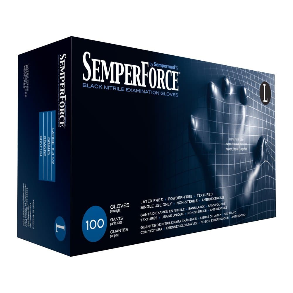 SemperForceBlack Nitrile- X Large 6.5mil Heavy Duty Examination Powder-Free Gloves, 100 Pack- by Proskin Industries