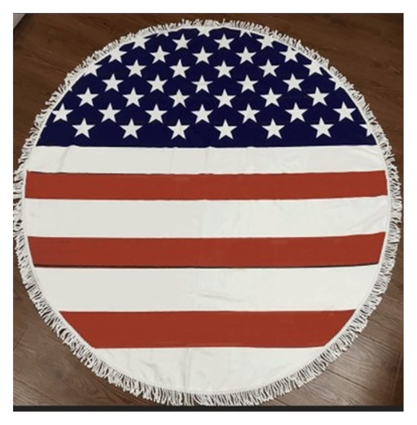 LSXLSD 26 Colors 150cm Tassel Giant Beach Blanket Donut Pizza Picnic Camping Mat Round Sandbeach Towel Printed Cloth Pad Shawl Mattress (Color : Guoqi, Size : 460g Towel)