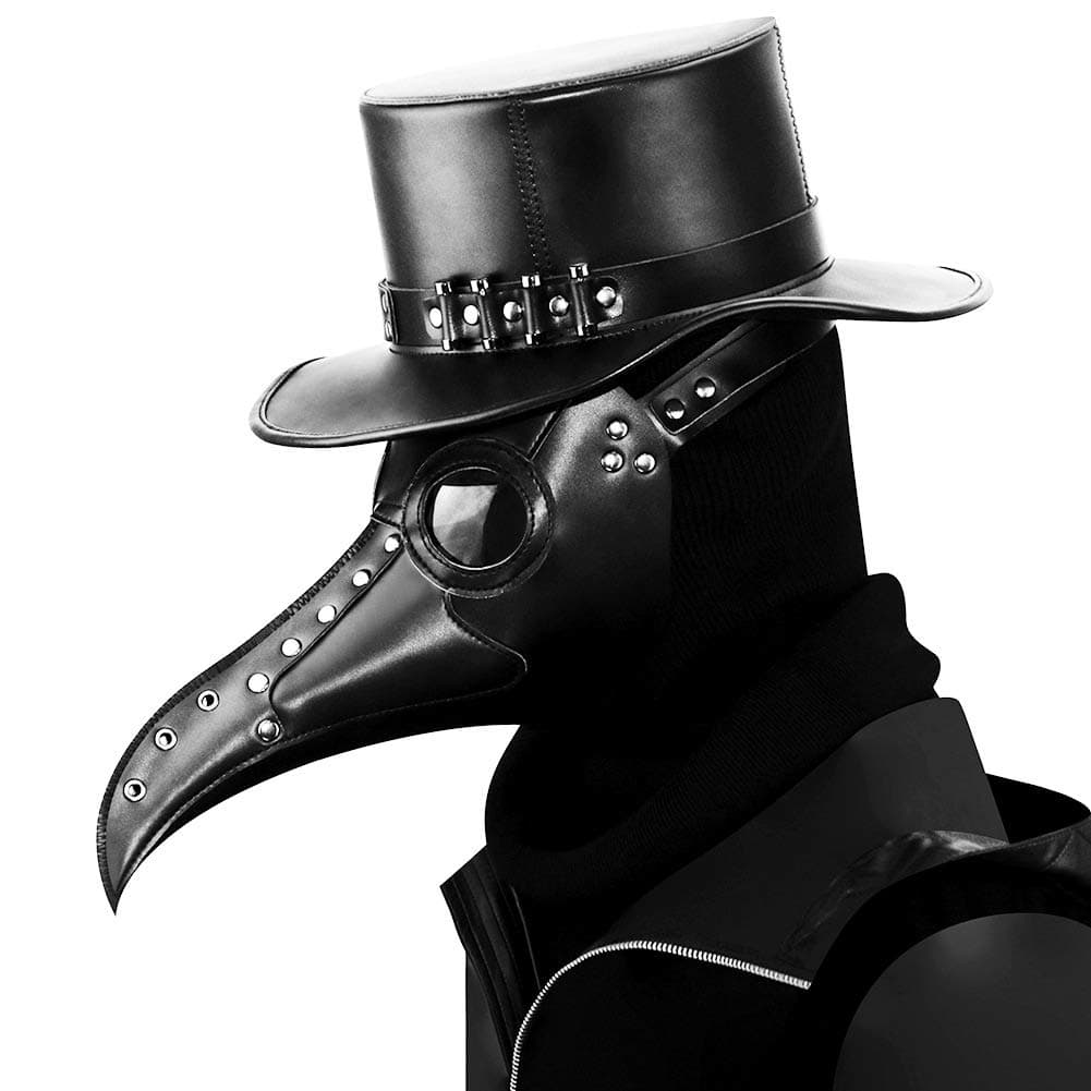 Black Leather Plague Doctor Mask Long Nose Bird Beak Plague Mask Steampunk Halloween Costumes Props Mask for Adult