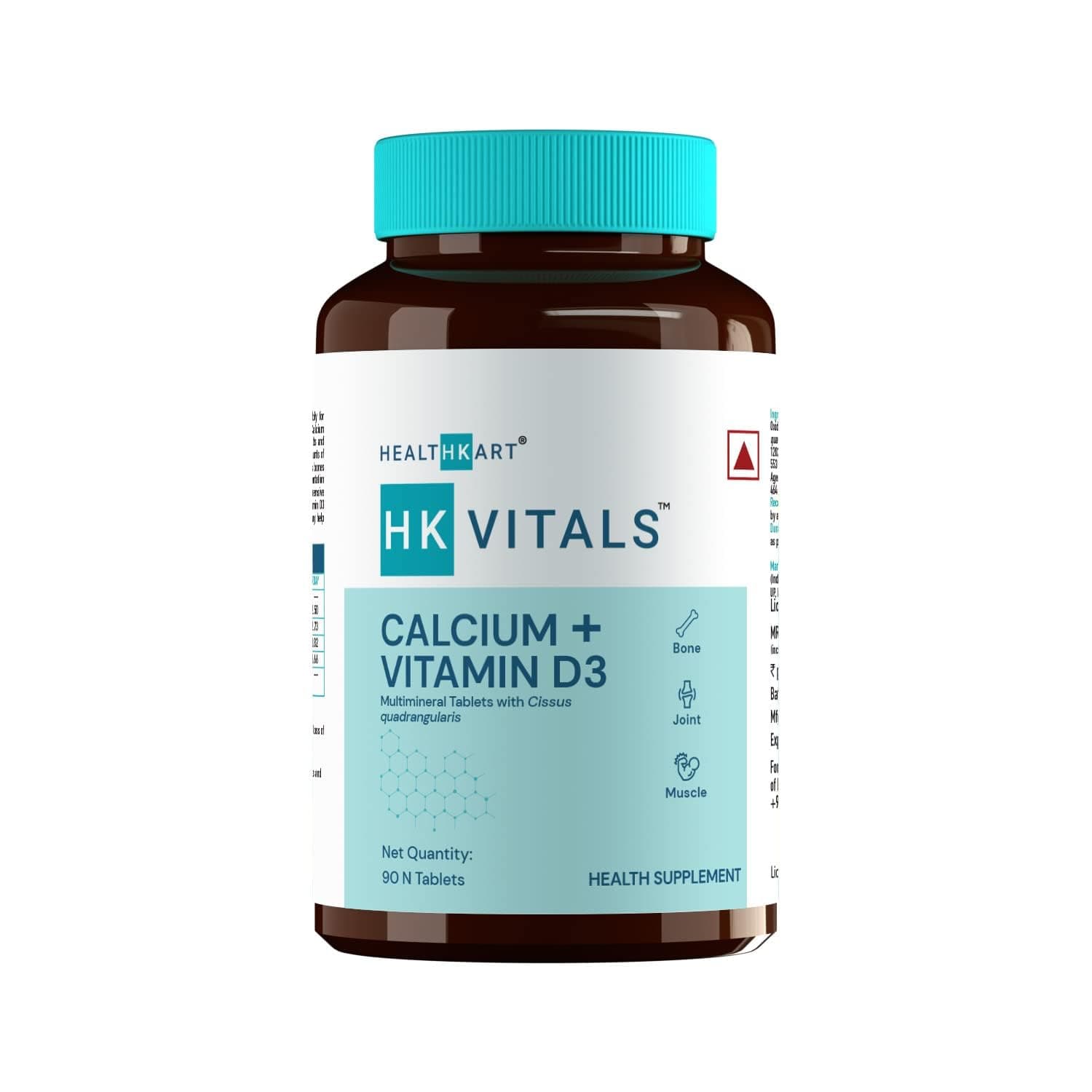 HealthKart HK Vitals Calcium + Vitamin D3 Supplement, 90 Calcium Tablets, with Magnesium & Zinc, for Complete Bone Health & Joint Support - Women and Men