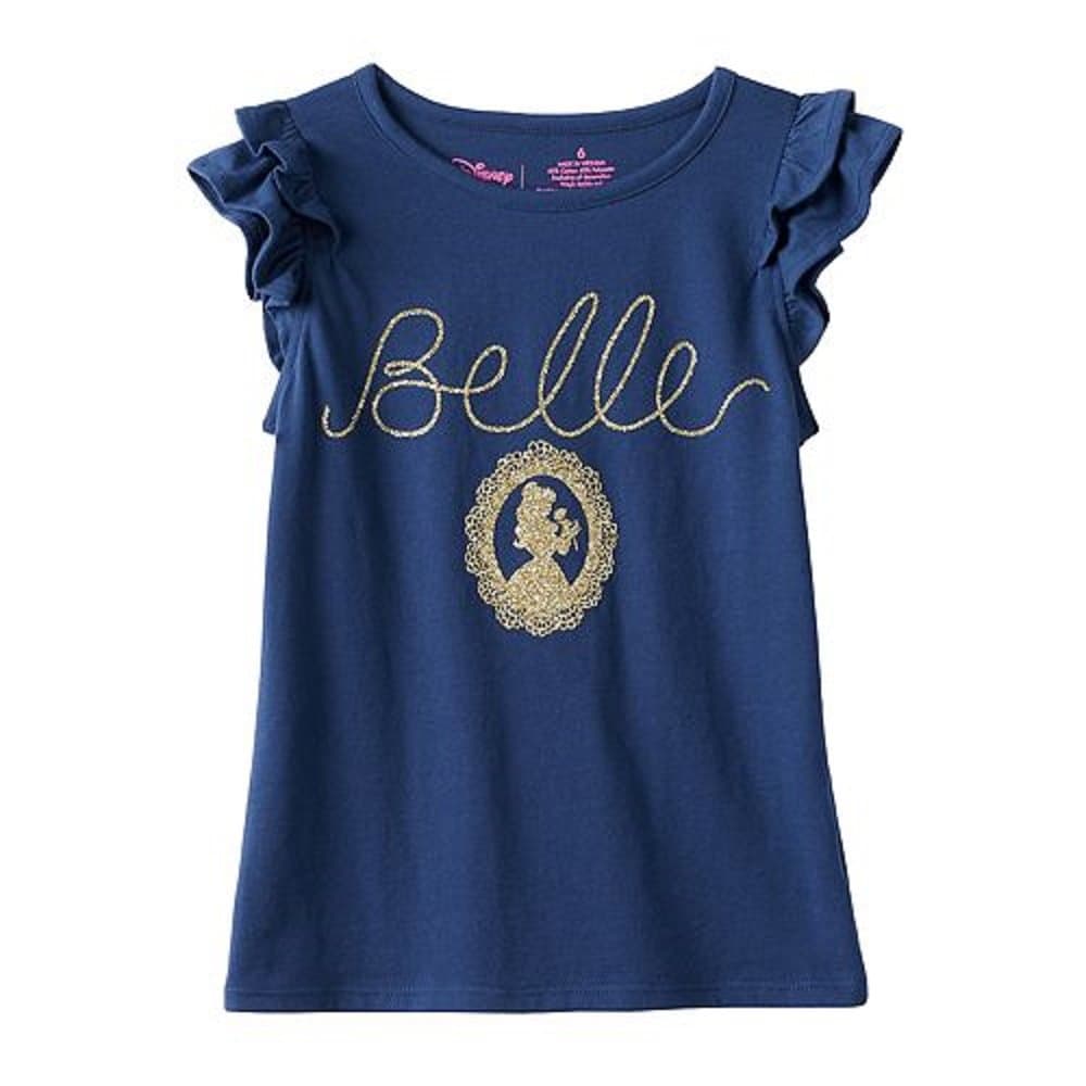 Jumping Bean Beauty and The Beast Girls 4-7 Navy Flutter Sleeves Graphic Tee (2T)