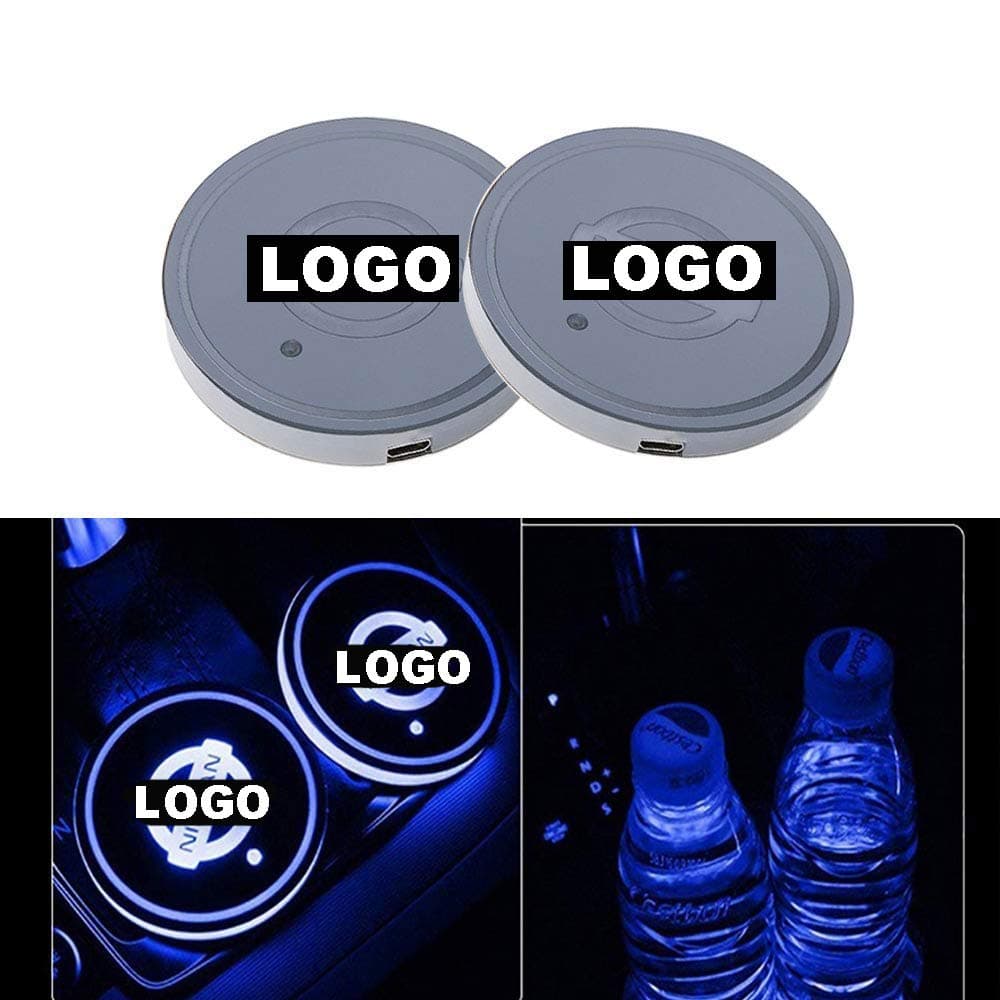 YOJOHUA 2.75 Inch 2pcs LED Car Cup Holder Lights for Nissan Accessories, 7 Colors Changing USB Charging Mat Luminescent Cup Pad, LED Interior Atmosphere Lamp