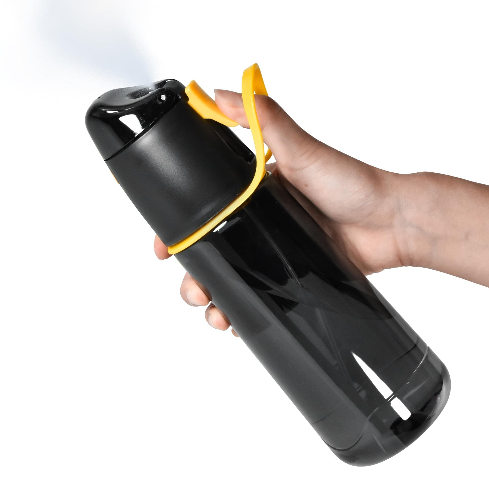 24 oz Sports Water Bottle with Spray Mist, Portable Water Mister Spray Bottle for Drinking, 2-In-1 Mist and Sip Bpa-Free Plastic Misting Water Bottle For Fitness and Outdoor, Black 1 Pack