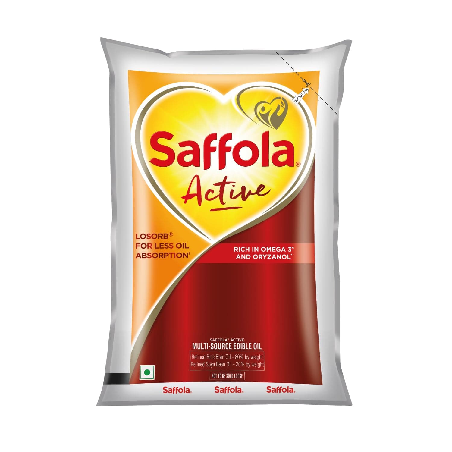 Saffola Active Refined Cooking oil | Rich in Omega 3 & Oryzanol | Multi-Source Edible Rice Bran & Soyabean oil | 930ml / 850g pouch (Weight May Vary)