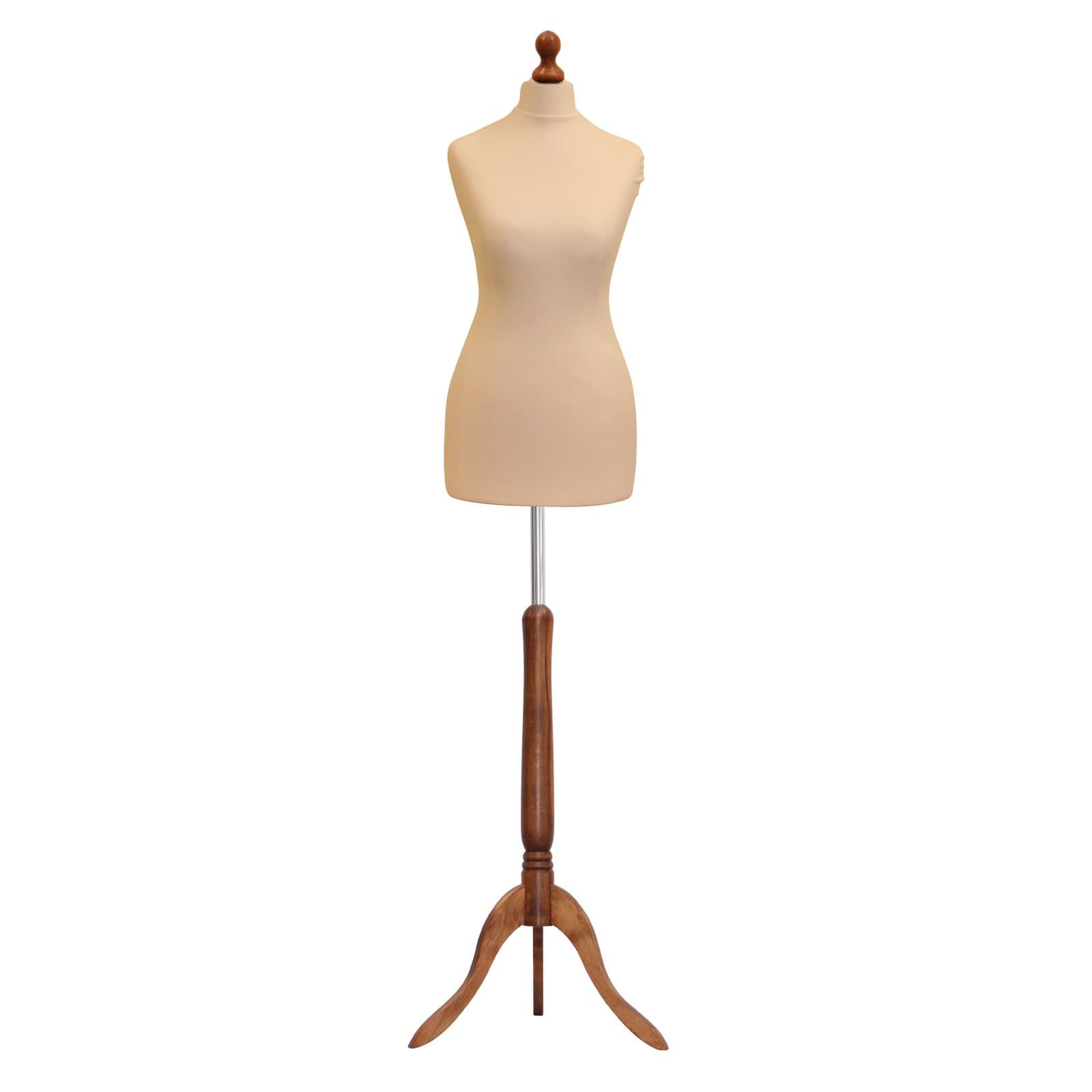 Tailors Dummy Size 14/16 Female Dressmakers Fashion Mannequin Students Cream With Darkwood Stand