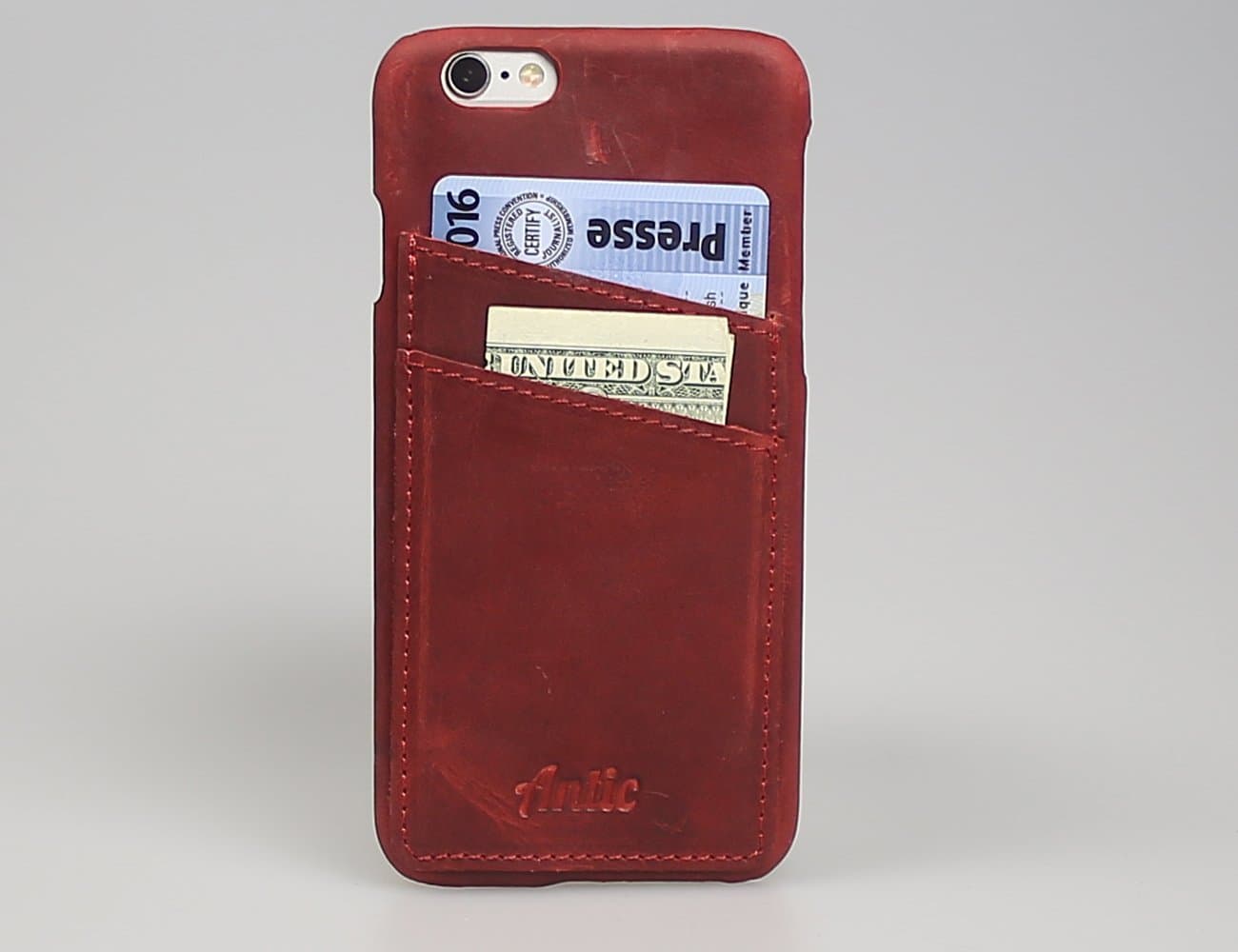 Antic iPhone 6 / 6S (4.7") Case Premium Leather Snap In Wallet Case.Genuine Leather iPhone 6/6S Case. Hand Crafted From Genuine Leather For iPhone 6 / iPhone 6S. Sophisticated Look. (Red)