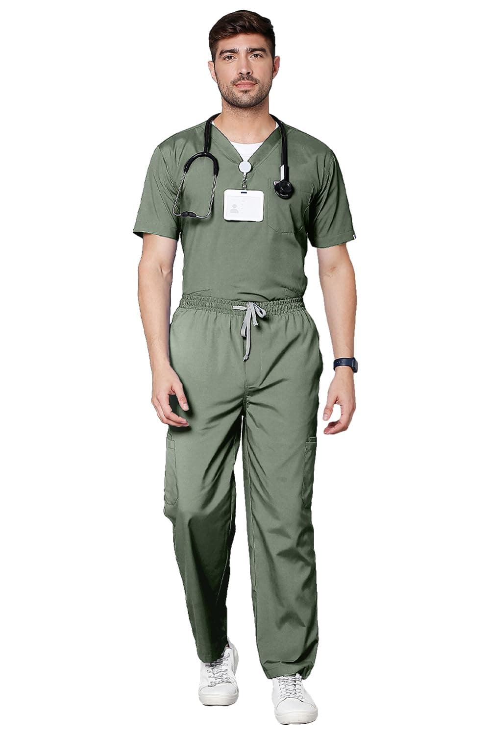 KNYA Men's Essentials Scrub Suit | 10 Pockets | Medical Scrub Top & Bottom | Half Sleeves | V neck | Uniform For Doctors And Dentists