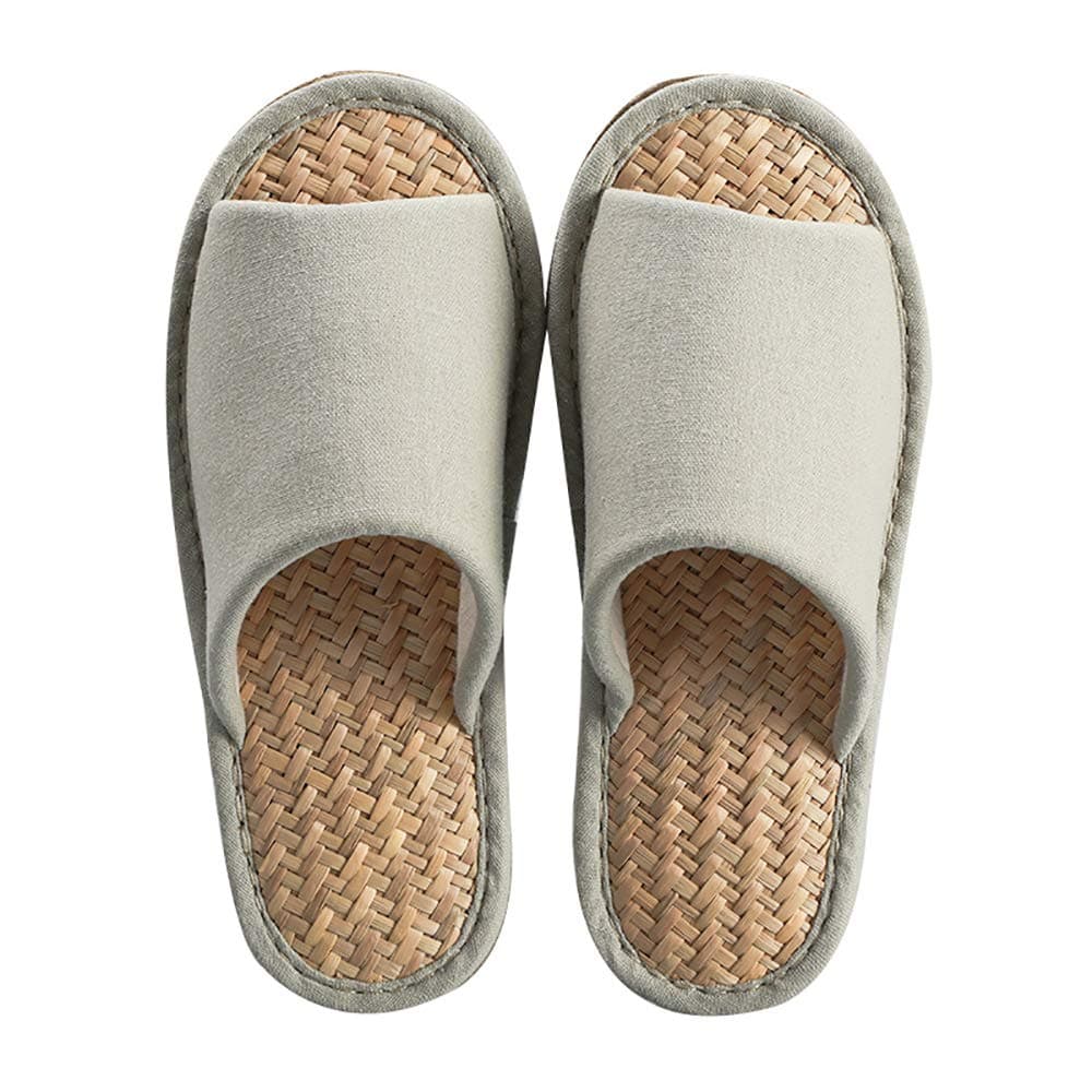 Women Mens Unisex Washable Cotton Open-Toe Home Slippers Indoor Shoes Casual Flax Soft Non-Slip Sole Shoes