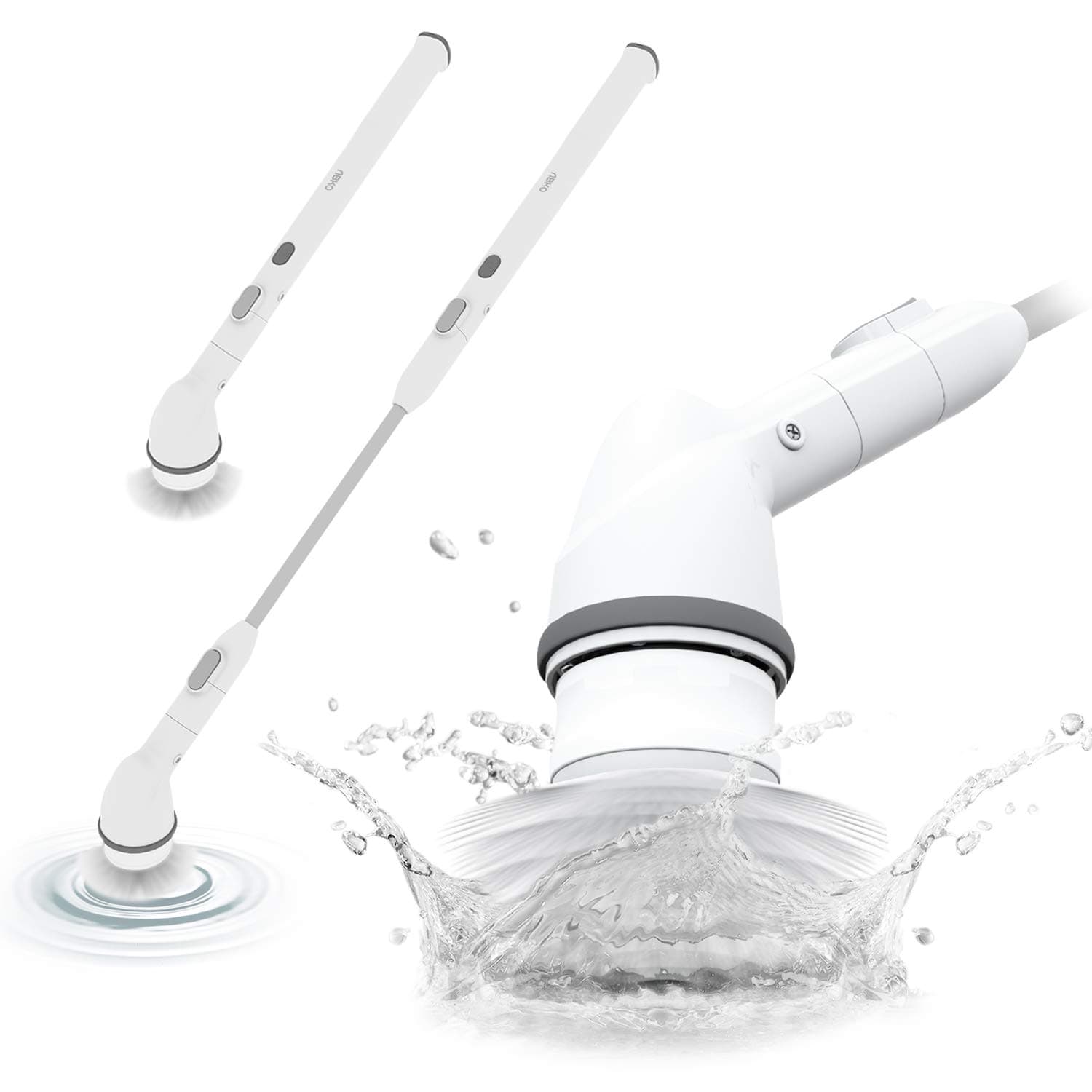 ABKOElectric Spin Scrubber Cordless Lightweight Cleaning Replaceable Brush Head Adjustable Extension Rod for Tile Bathtub Floor Bathroom Kitchen BC01
