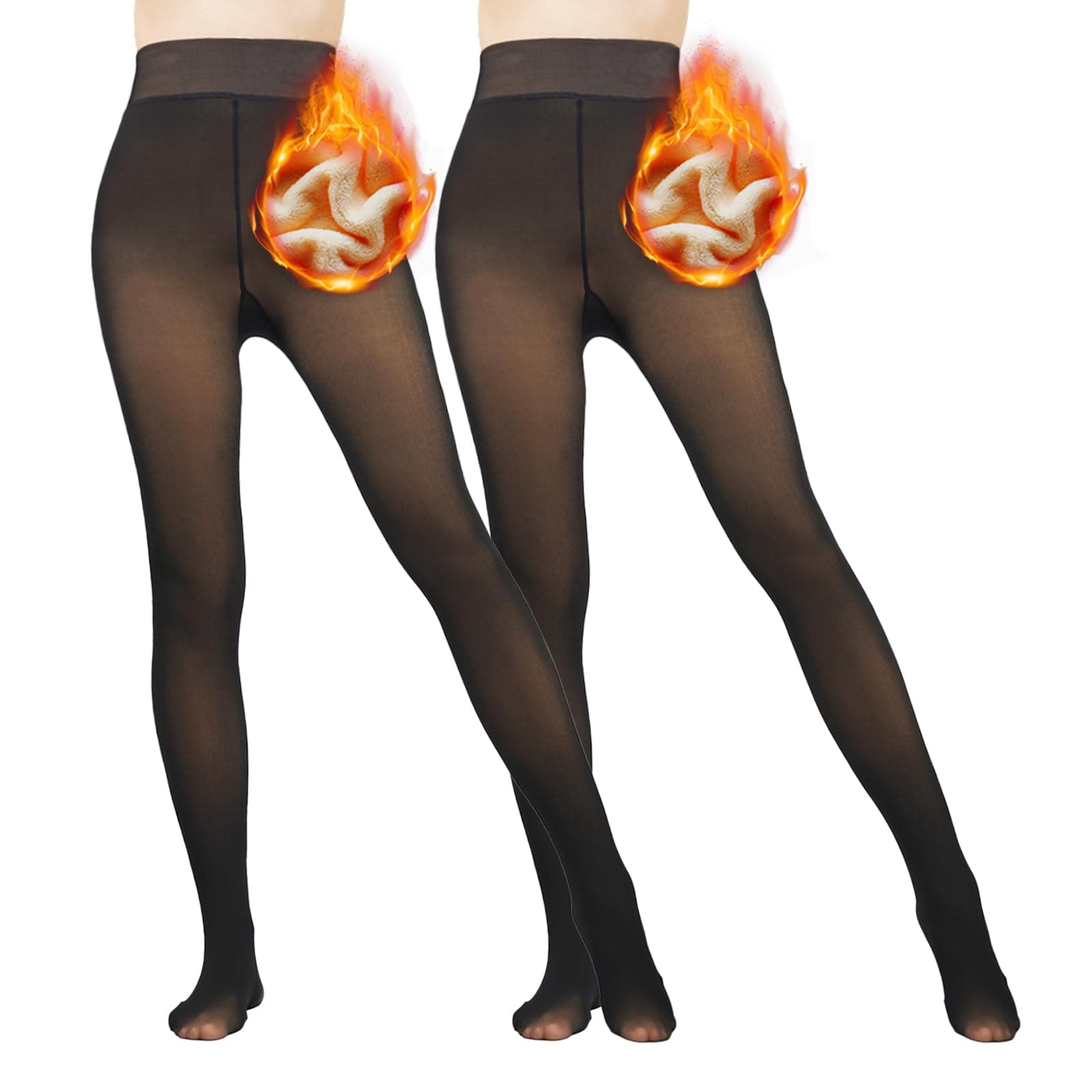 Caprilite2 Pairs Women Fleece Lined Tights-Fake Translucent Leggings High Waist Pantyhose Sheer Thick Warm Tights For Women